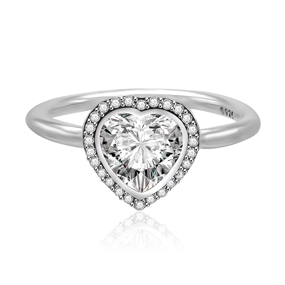 Sparkling Love 925 Sterling Silver CZ Heart Ring
